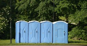 line of porta potties outdoors